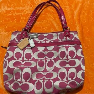 Coach Fuchsia and Cream Signature Tote
